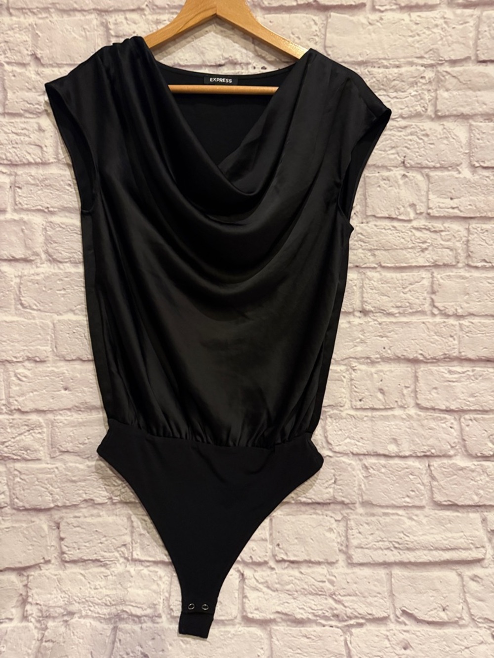 Express Black Draped neck satin Bodysuit